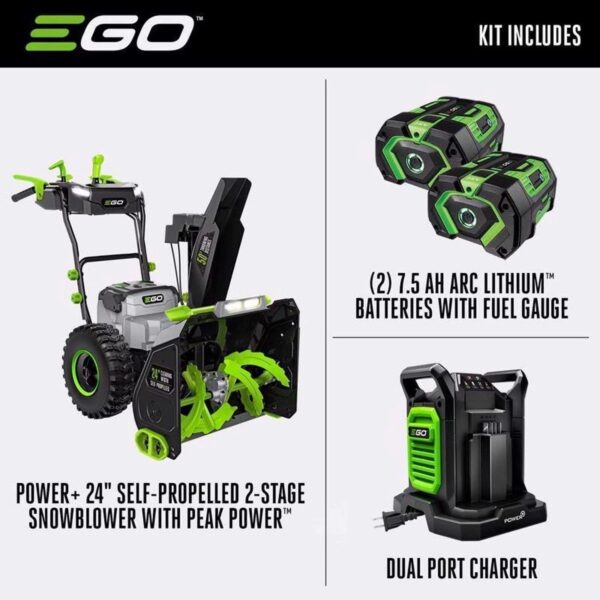 ego power+ snt2405 24 in. two stage 56 v battery snow blower kit (battery & charger) w/ two 7.5 ah batteries